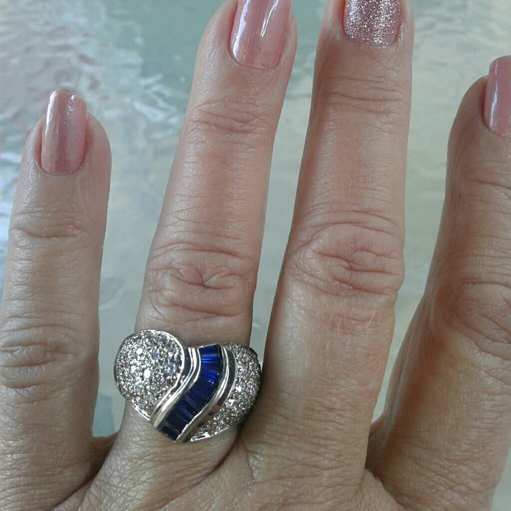 Vintage Sterling Silver Sapphire CZs Ring - Picture 1 of 8